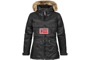 Geographical Norway Bellaciao Lady - Parka Ciente Mujeres Otoño Invierno - Abrigo Con Capucha De Piel Sintética - Chaqueta Corta De Viento - Rego Ide Esquí Mujeres