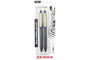 ZEBRA Pen SARASA Gel CLIP Vintage Black Ink Retractable Gel Pen 2 Pk - 0.7mm Black Gel Pens, Acid-Free, Water-Resistant, Rapid Dry, Archival Quality, Refillable Gel Pens with Alligator Clip