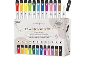‎LEBENSKOMPASS LEBENSKOMPASS Whiteboard Marker 12er Set - langlebige Whiteboard stifte abwischbar - non Permanent Marker mit feiner Spitze - 12 verschiedene Marker