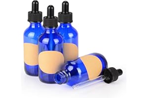 stonylab 60ml (2 oz) 4-Pack Frasco Gotero de Vidrio, Botella Cuentagotas de Vidrio Vacío Azul con Vidrio Cónico y Etiqueta, para Fragancias de Aromaterapia de Aceites Esenciales