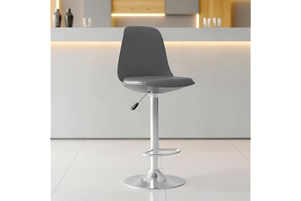 DIYA Seating Solutions Adjustable Bar Stool Chair for Kitchen Counter, Bar, Cafe & Home 360° Swivel Height Adjustable with Footrest & Chrome Base Pack of 1 Grey