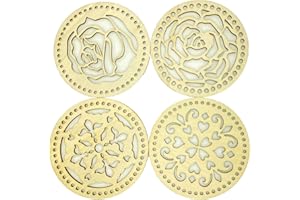 TUKEVA DAWENHA Korbboden Kreis Häkeln Korbböden Korbboden Set Korbboden Holz 4 Stück für Häkelkorb Holzboden zum Häkeln Kreis Herzform Blank Hollow Crochet Basket Holzbasis für DIY Korb Weberei Bottom