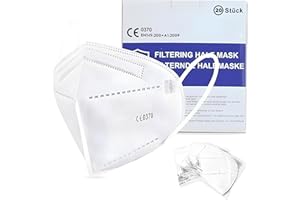 Hygiene100 20x FFP2 Masken, Atemschutzmaske, 5-lagige Staubschutzmaske, Partikelfiltermaske, hygienische, einzeln verpackte Gesichtsmaske