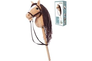 HOPPIMALS HOPPIHORSE Steckenpferd mit Trense - A4 - Hobby Horse mit Zügeln, Schultergurt, Schweif - hochwertiges Plüsch mit Langer Mähne - Silikongriff für besseren Halt - mit Geschenkverpackung