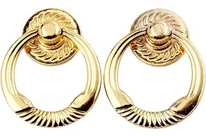 Mgoodoo Lot de 10 Poignées Anneau Porte Dorées, Ø38x47mm Bouton en Anneau Rétro, Poignee de Tiroir pour Armoire Commode Salle de Bain Placard Buffet Porte intérieure