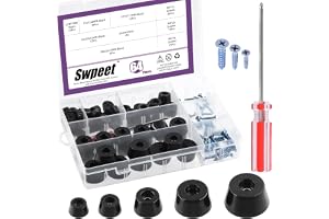 Swpeet 140 st svarta runda gummidynor med M3 M4 M5 skruvar och gummiskruvmejslar för möbler, 5,2 x 1,18 x 0,78 x 0,59 cm (B x