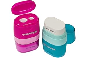 Swordfish ‘Twin Combo’ Double-Hole Pencil Sharpener and Eraser [Pack of 1] Assorted Colours [40296]