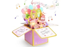 Vicloon Pop-up Kartki urodzinowe z pozdrowieniami, na 60. urodziny, 3D, z kopertą, fajna kartka urodzinowa, z dmuchaną świecą LED i światłami, prezenty dla kobiet i mężczyzn