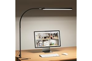 SKYLEO Lampe de Bureau LED - 85cm Lampe Pince - Contrôle Tactile - 5 Modes X 11 Niveaux de Luminosité - 1300LM(112 Perles de Lampe) - Fonction Minuterie et Mémoire - 12W Desk Lamp - Noir