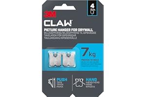 3M Claw 4 ganci da parete per appendere quadri e cartongesso, per decorazioni per la casa, fino a 7 kg, ideali per oggetti pesanti
