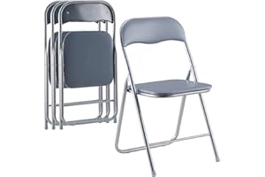 LeChamp Folding Chairs for Home Office, Desk Chair with Padded Seat Cushion, Commercial Event Chair with Metal Frame Suits for Wedding Banquet Party Chairs (Grey, 4 pcs)