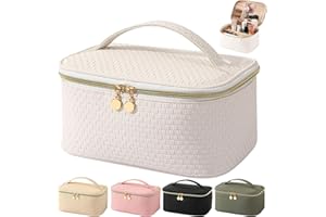 Bestash Neceser Maquillaje,Neceser Mujer Grande Viaje con Porta Brochas,Impermeable Bolsa de Maquillaje Organizador con Compartimento (Perla Blanca)