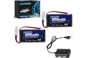 URGENEX 7.4V Lipo Battery 2S 30C 900mAh Rechargeable Lipo Battery with PH2.0 Plug Compatible with Most 1/10, 1/16, 1/18, 1/24 Scale RC Cars Trucks with 1 to 2 USB Charger