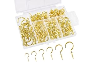 JSUOEO Cup Hooks Heavy Duty, 130PCS Drop Ceiling Hooks Screw Small Hanging Ceiling Hook Metal Multi Size Screw-in Hooks for Hanging Tea Cup Key Indoor and Outdoor Use Gold