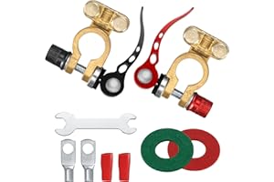 KIGNIOTE 2 Pezzi Morsetti di Batteria 12 V/24 V/60 V, Morsetti Batteria Auto Sgancio Rapido con Rondelle, Connettori di Batteria Morsetto Positivo e Negativo in Ottone Puro Per Auto, Camion, Camper