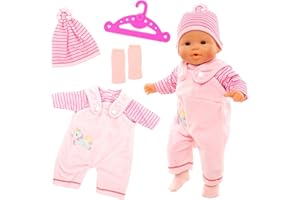Miunana Abito Vestito Di Rosa Pagliaccetti Stampa Unicorno + Cappello + Appendino + Calze Per 14 - 16 Pollici (36 CM - 42 CM ) Bambola Bambolotti （NON INCLUDE BAMBOLA)
