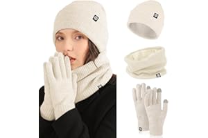 Nenkarn Hat Scarf and Gloves Set Ladies, 3 in 1 Hat and Scarf Set for Women, Thick Fleece Touchscreen Glove Knitted Cap Cold Weather Accessories Sets
