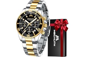 MEGALITH Mens Watches Chronograph Stainless Steel Watches for Men Waterproof Designer Mens Wrist Watches Dress Luminous Date Quartz Watch, Gifts for Men