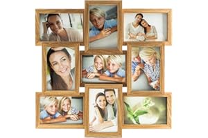 levandeo Drewniana ramka na zdjęcia, kolaż, szer. x wys.: 45 x 45 cm, wysoka jakość wykonania, 9 zdjęć 10 x 15 cm, szklane szyby, kolor dębu, naturalny, galeria zdjęć, kolaż zdjęć, galeria zdjęć,