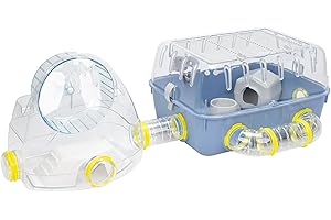 Ferplast Jaula para hámsteres COMBI 2, Casita para pequeños roedores, Plástico robusto, Techo con rejilla abrible, Tubos gimnasio y accesorios incluidos, 79,5 x 29,5 x h 26,3 cm Azul