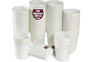 GOBETREE 100 Gobelets en Carton Jetable de 200 ml / 7 blanc oz pour Café et Autres Boissons, verres carton jetables