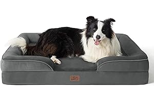 Bedsure Large Dog Sofa Bed - Washable Orthopedic Dog Beds and Couch with Removable Flannel Zipper Cover, Dark Grey, 89x63x16cm
