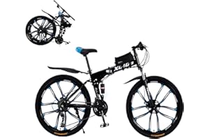 XQIDA DURABLE 26" Pulgadas Foldable Bicicleta de montaña Ruedas de 27 velocidades Amortiguadores Dobles Freno de Disco Dual para Hombres y Mujeres Bicicleta de ciclocross/Envío Desde almacén alemán,Black-Red