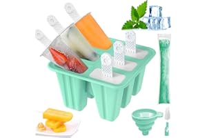 GEERDAN Stampi per Ghiaccioli, Riutilizzabili Stampi Ghiaccioli Silicone, Formine per Ghiaccioli Bambini e Adulti, Stampi Gelato con Spazzola di Pulizia e Imbuto Pieghevole (Verde, 6 Cavità)