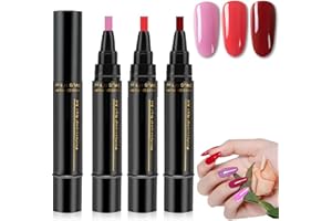 MIKLOVEN 3-in-1 Gel Nail Polish Pen, One Step Nail Art Pen with Quick-Dry Formula, No Base Coat Needed, UV Lamp Required, Vibrant Colors Easy Application Nail Art Kit for DIY Manicure (Pink, Red, Deep Red)
