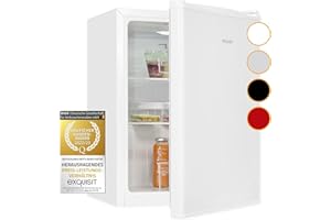 Exquisit Mini Kühlschrank KB60-V-090E weiss | 52 l Nutzinhalt | LED-Innenbeleuchtung | Glasablagen | 45cm Breite