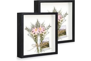 Anhow Ramka na zdjęcia 3D 20x20cm, 2 sztuki witryna o głębokości 3 cm duże pudełko klasyczna ramka na przedmioty - Czarny /2 sztuki
