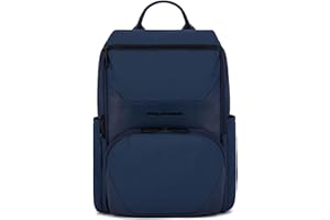 PIQUADRO, Computer and iPad® backpack in recycled fabric with sternum strap, anti-theft cable, pocket for bottle and RFID anti-fraud protection, BLU