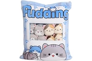 komsoup Mignon Snack Oreiller Animaux en Peluche,Collation en Peluche Pudding,Jouets Pudding Décoratif Amovible Kitty Chat Poupées Creative Jouet Cadeaux pour Enfants