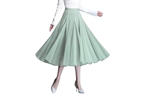 ANIMQUE Damen Tüllrock Midi Faltenrock Hoher Bund Schick Rock Elastisch Taille Drapiert Stoff