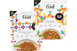 Fiid 100% Natural Vegan Microwave Sharing Ready Meals Flavour Multipack - 2 x 550g - Chickpea & Lentil Chana Masala, Chickpea & Coconut Curry Vegetarian Family Food Pouch, High in Fibre & Protein