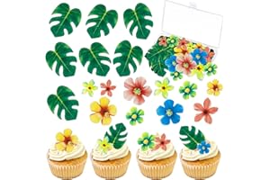 TAIMEIMAO 83 Stück Esspapier Tortendeko,enthält 35 Stück Essbare Blumen und 48 Stück Essbare Blätter als für Cupcake Topper,Tortendeko Essbar,Dschungel Geburtstag Dekoration für Hawaii