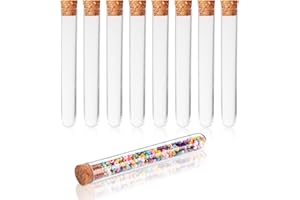 WLERTCOP 8 Pcs Plastic Test Tubes with Lids Clear Plastic Test Tubes with Cork Stoppers Clear Test Bottle Sweet Test Tube Lid Clear Tube for Diy Craft Storing Liquids Beads Seeds Sweets Laboratory Use