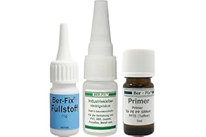 Ber-Fix Schweißnaht-Set S Primer & Füllstoff für Kunststoff, PVC, ABS, GFK, Metall, PE, PP, Silikon 10g Kleber + 15g Granulat, 5ml Primer