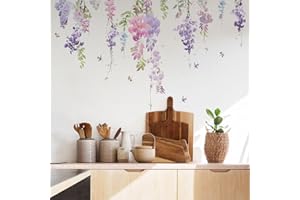 Runtoo Decalcomanie da parete con fiori viola viti appese floreali adesivi da parete per ragazze camera da letto cameretta soggiorno decorazione da parete