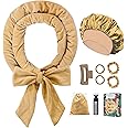 Gwabee No Heat Hair Curlers to Sleep In Overnight Curls Headband, 70" Long Soft Hair Curler No Heat Curling Headband Ribbon Curl Wrap for Long Hair Rollers, 9 PCS Hair Curling Rods Set -Khaki