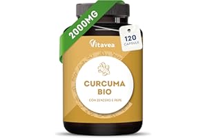 VITAVEA BIEN-ETRE Curcuma Bio 2000 mg con Zenzero e Pepe Nero- Alta concentrazione- 120 Capsule Vegane - Integratore di Curcumina Antiossidante Naturale per Articolazioni, Digestione e Fegato - Vitavea