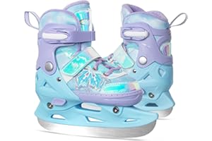 ‎NATTORK Nattork verstellbare Kinder Eisrutschen - 4 Größe Schneeflocken Spitze-Up Skates mit warmem Plüsch Futter, Triple Sicherheit Knöchel Unterstützung, Edelstahl Klingen