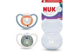 NUK Perfect Match Air Night Baby Dummies | 6-18 månader | Lyser i mörkret nappar som främjar luftflödet och förhindrar droolu