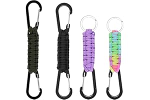 NewZC 4 Pieces Paracord Keychain Kit Paracord Keychains with Carabiner Clips Braided from 7 Strands of Rope for Climbing Hiking and Camping(Black, Army Green, Purple, Coloured)