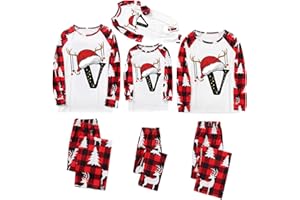 LANUNLLY Pijama Navidad Familia Conjunto de Pijamas Familiar Navideños a Juego Pareja Estampado A-Z Natal Letras Camiseta y Pantalones Ropa de Dormir Navideñas Familiares para Hombre Mujer Niños Bebés 2025