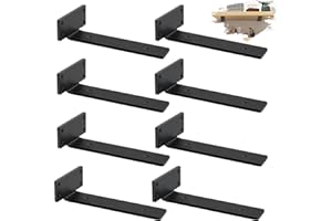 YFCVIP 8 Pack Floating Shelf Brackets 25cm, Heavy Duty Metal L Shelf Brackets, Metal Scaffold Board Shelf L Braces for Shelves Support Wall Hanging | Black