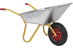 RAVENDO Profi Schubkarre Premium Qualität mit Vollgummirad pannensicher Vollgummireifen Schubkarren BD 1002 | 100 Liter Mulde | PU Rad kugelgelagert | 150kg Tragkraft | Gelb