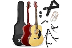 3rd Avenue Zestaw pełnowymiarowej (4/4) gitary akustycznej, dla początkujących – z futerałem, kostkami, zapasowymi strunami, paskiem, stojakiem, kapodastrem – w kolorze naturalnym