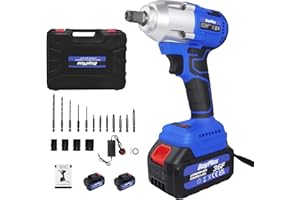 DICN Cordless Impact Wrench 1/2 inch, Brushless Impact Gun 420N.m High Torque, 3200rpm Variable Speed, with 2 x Batteries 6000mAh Li-Ion, Socket Set & Carry Box