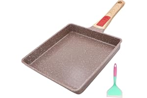 AIKENBBKK Poele Omelette Japonaise en Céramique, Revêtement Céramique Antiadhésif Poêle à Tamagoyaki avec Poignée Amovible, Sans PTFE et PFOA, 23x21 cm-Grand- Marron